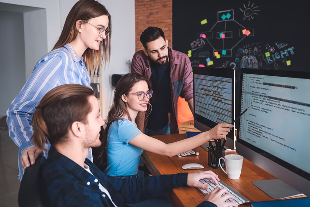 Dedicated development team working together